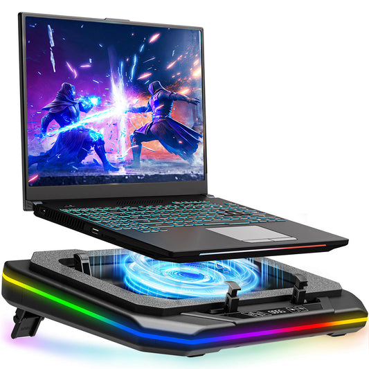 MOUNT PRO Gaming Laptop Cooling Pad, RGB Laptop Cooler Stand with Powerful Turbofan (3500 RPM), Height Adjustable Laptop Fan Cooling Pad for 13-19 Inches Notebook, with Sealed Foam, Touch Control