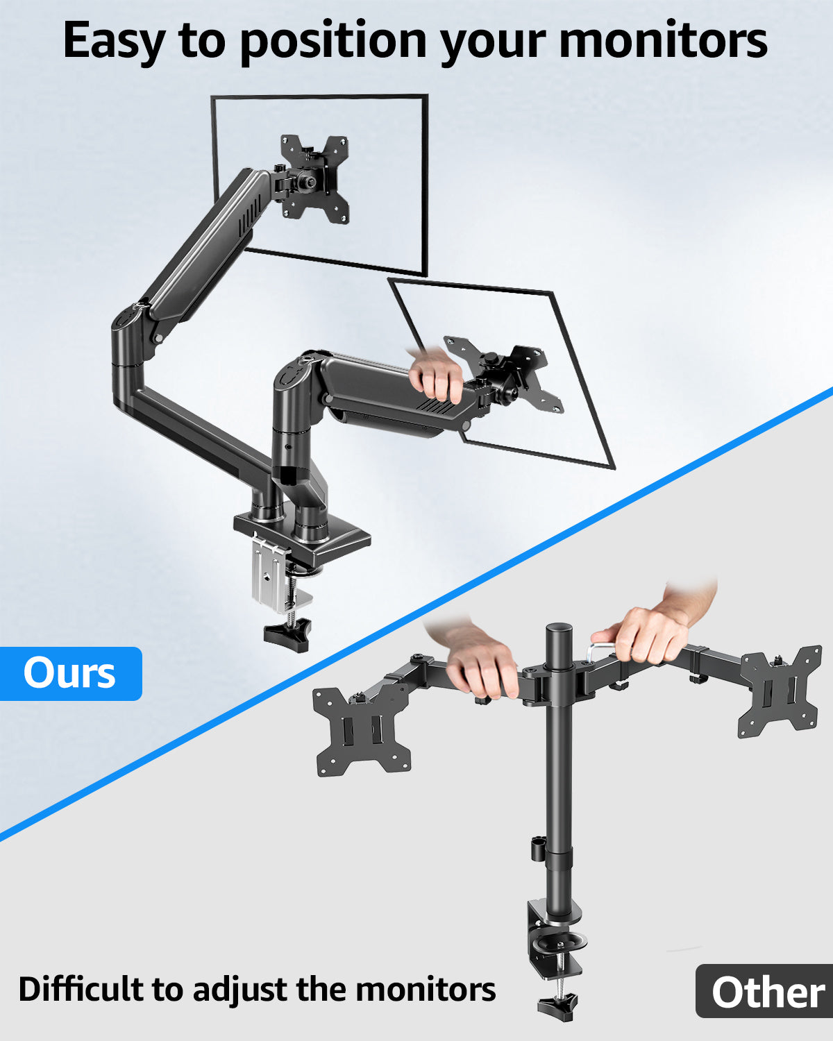 MOUNT PRO Dual Monitor Stand for 13- 32 inch, 4.4-19.8 lbs Screens, Dual Monitor Desk Mount Height Adjustable, Monitor Arms for 2 Monitors, Home Office VESA Mounts with Gas Spring