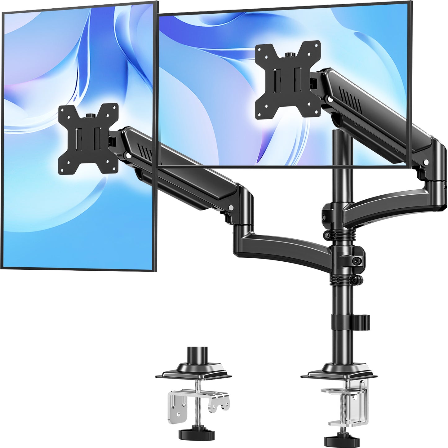 MOUNT PRO Dual Monitor Stand, Dual Monitor Mount Height up to 26.6 inch, Gas Spring Monitors Arm for 13-32 inch Computer, VESA Mount with C-clamp & Grommet Mounting, Holds Max 22 lbs Each
