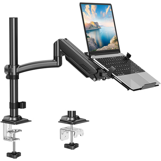 MOUNT PRO Laptop Arm Desk Mount, Single Monitor Stand with VESA Laptop Tray, Adjustable Lap Top Holder for Max 22lbs 17" Notebook & 32" Computer Screen, Swivel Notebook Bracket, Clamp on/Grommet Base