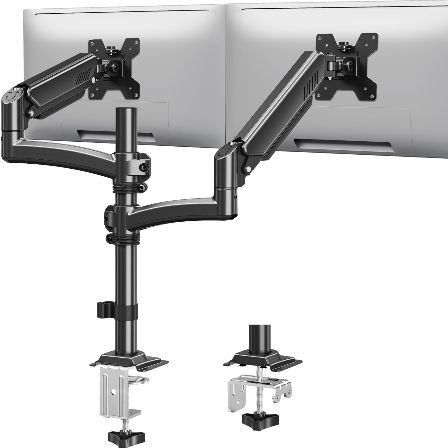 MOUNT PRO Dual Monitor Stand, Dual Monitor Mount Height up to 26.6 inch, Gas Spring Monitors Arm for 13-32 inch Computer, VESA Mount with C-clamp & Grommet Mounting, Holds Max 22 lbs Each