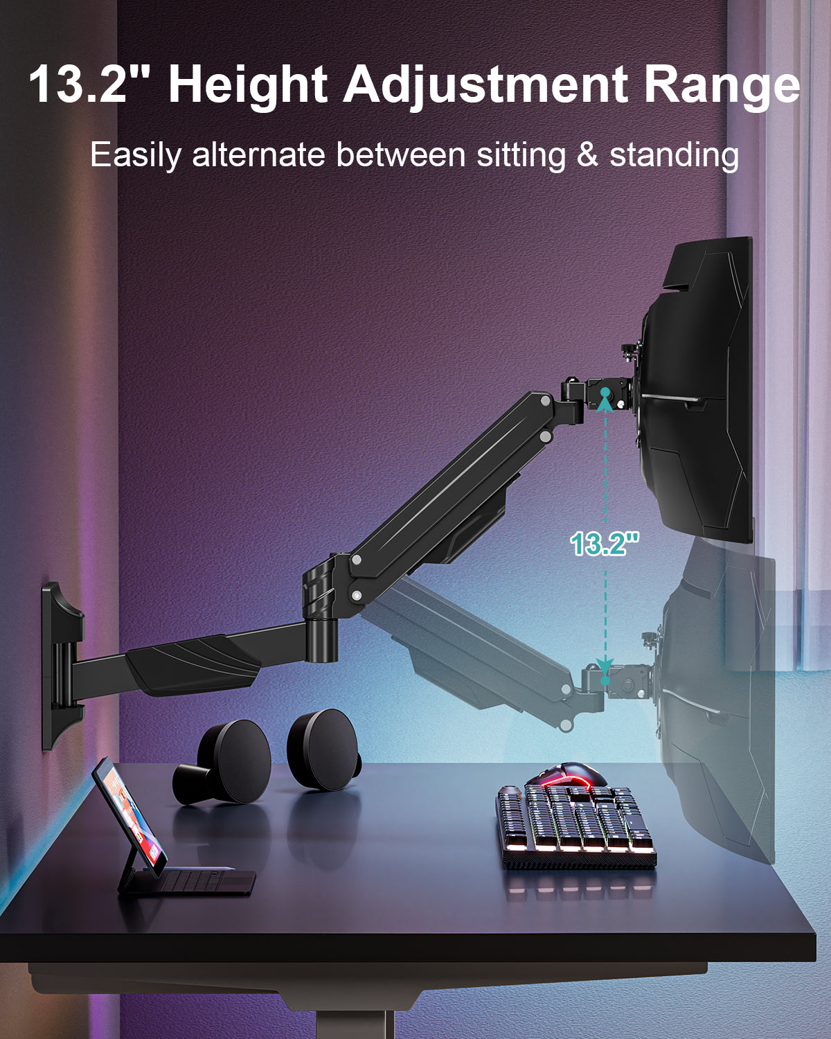 MOUNT PRO Monitor Wall Mount for 17-43" Ultrawide Screens, Single Wall Mount Monitor Arm Holds up to 33.1 lbs, Full Motion Adjustable Wall Bracket with VESA Extension Kit, Max VESA 200x200mm