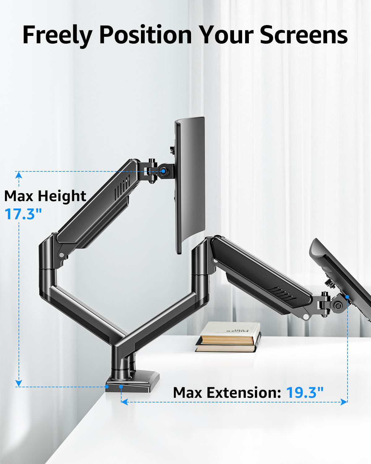 MOUNT PRO Dual Monitor Stand for 13- 32 inch, 4.4-19.8 lbs Screens, Dual Monitor Desk Mount Height Adjustable, Monitor Arms for 2 Monitors, Home Office VESA Mounts with Gas Spring