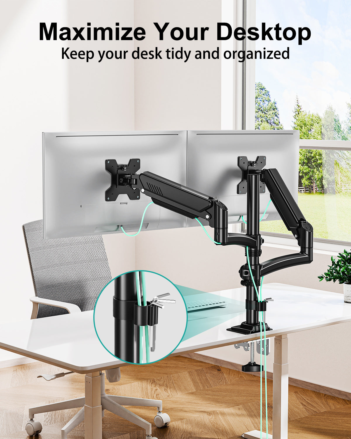 Dual Monitor Stand for Desk, Taller Monitor Arms for 2 Screens up to 32 inch, Ergonomic Adjustable Gas Spring Double Computer Monitor Mount, Holds 4.4-22lbs, VESA 75/100mm, Black, Freelift