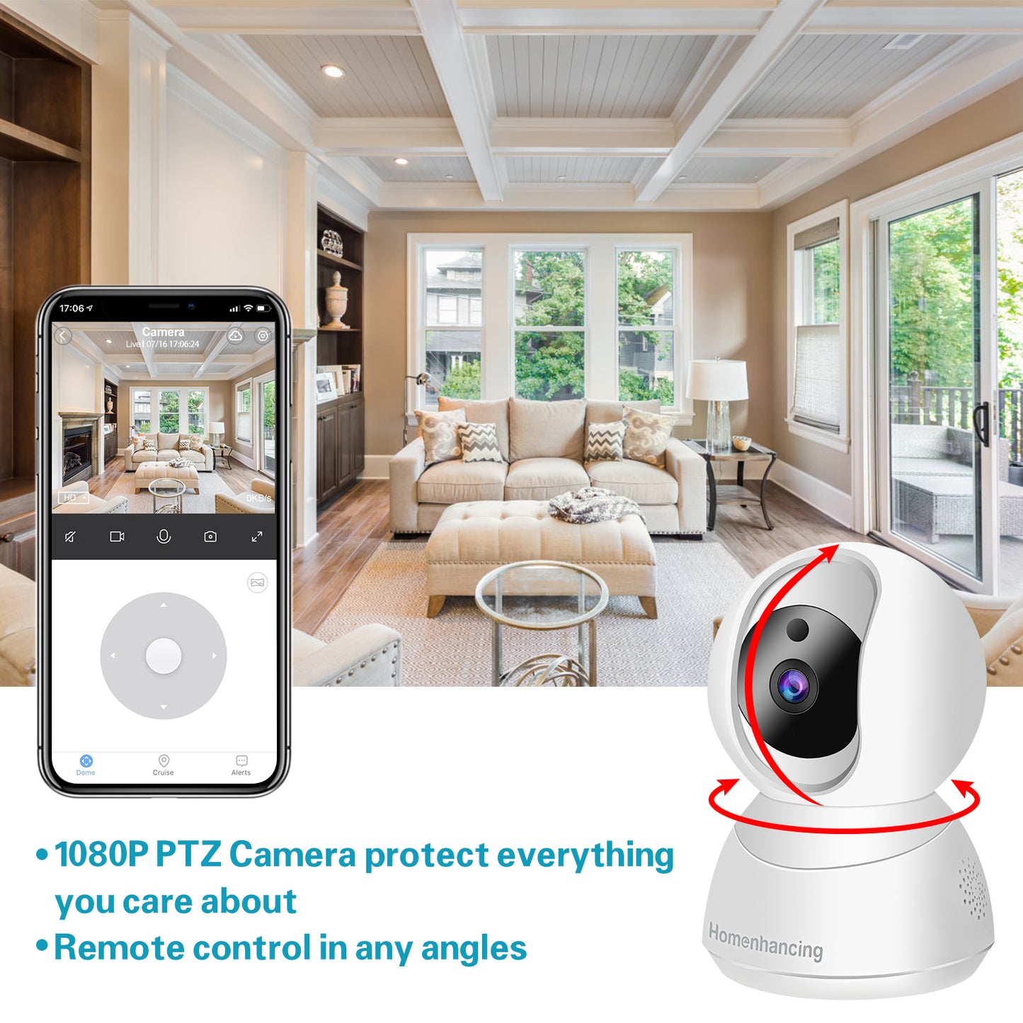 Homenhancing 1080P Wireless Dog Camera Home, Indoor Nanny Cam FHD, Security Wi-Fi Camera and Motion Tracking/Detection, Dome Camera Night Vision IP Camera