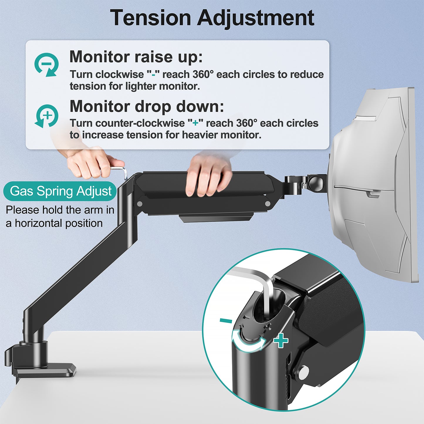 MOUNT PRO Heavy Duty Monitor Arm for 49 inch Ultrawide Screen up to 44 lbs, Single Desk Computer Mount Curved Monitor Stand for Samsung Odyssey G9, Adjustable Gas Spring VESA Mount 75x75 100x100