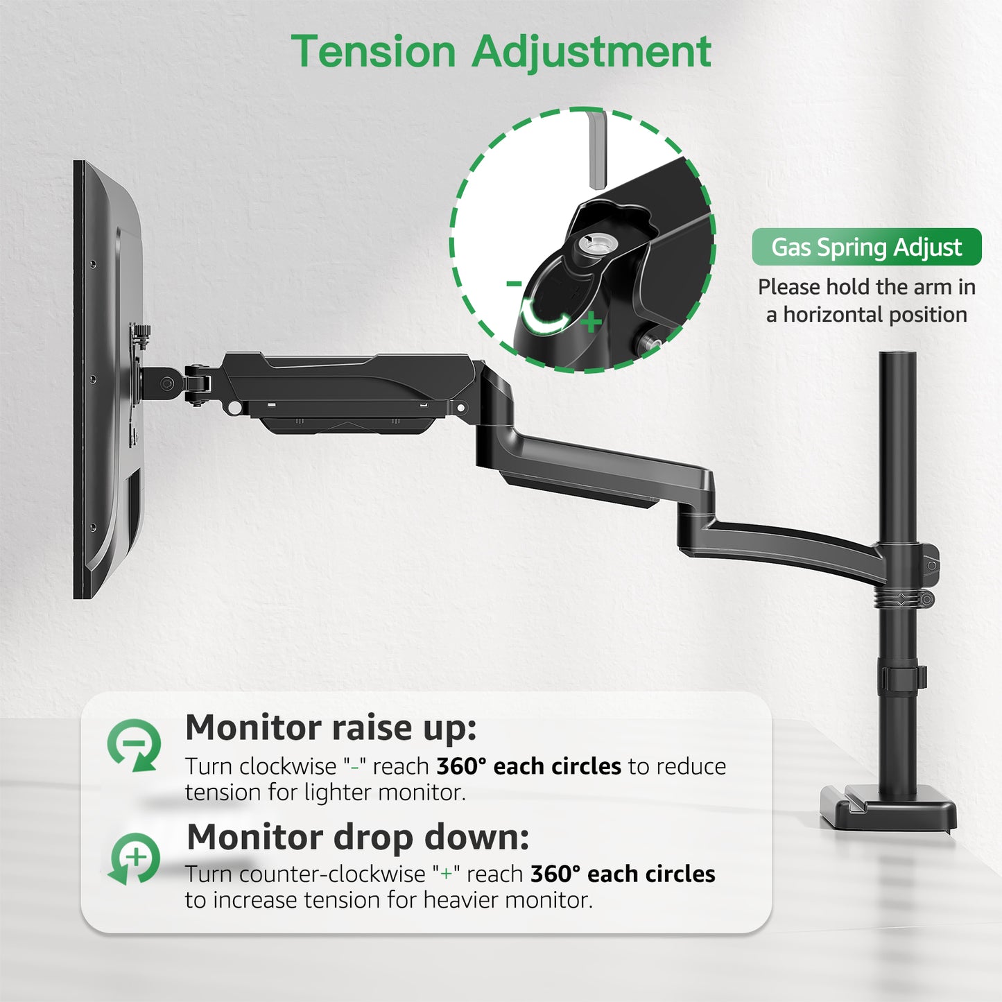MOUNT PRO Single Long Monitor Arm, 13 to 32 inch Computer Monitor Desk Mount, Extra Long Adjustable Monitor Stand, Tall Monitor Mount with Tilt, Swivel, Rotation,  Hold up to 19.8lbs, VESA 75/100mm