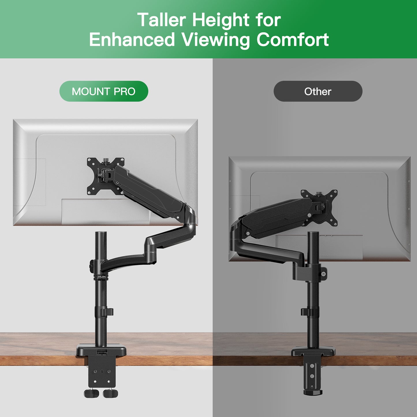 MOUNT PRO Single Long Monitor Arm, 13 to 32 inch Computer Monitor Desk Mount, Extra Long Adjustable Monitor Stand, Tall Monitor Mount with Tilt, Swivel, Rotation,  Hold up to 19.8lbs, VESA 75/100mm