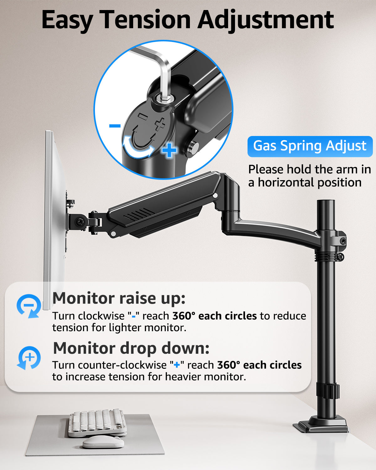 MOUNT PRO Dual Monitor Stand, Dual Monitor Mount Height up to 26.6 inch, Gas Spring Monitors Arm for 13-32 inch Computer, VESA Mount with C-clamp & Grommet Mounting, Holds Max 22 lbs Each