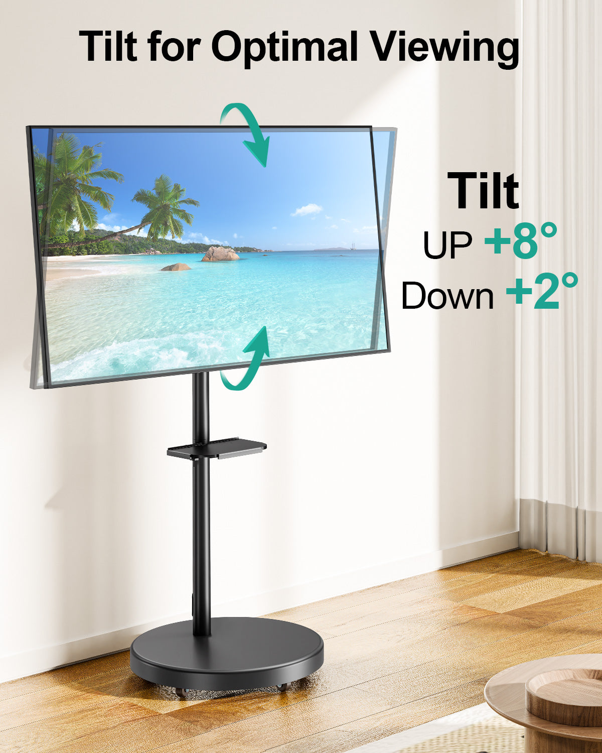 MOUNT PRO TV Rolling Stand - Floor TV Stand Mobile TV Cart for 32 to 60 inch Screens up to 77 lbs,  Rotating TV Stand for Outdoor Home Office Space, Height Adjustable & Metal Shelf, Max VESA 400x400