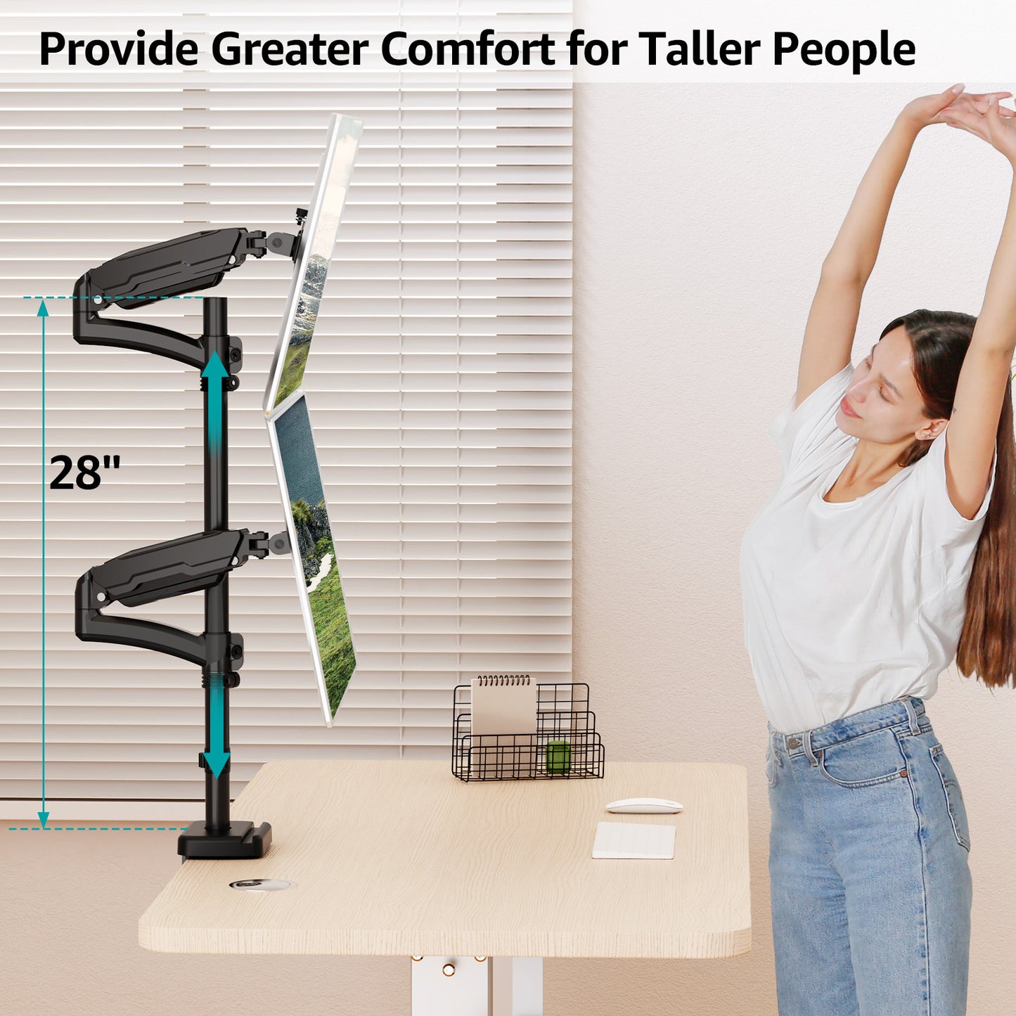 MOUNT PRO Vertical Dual Monitor Mount, Stacked Monitor Stand for 2 Computer Screens up to 32 inches, Fully Adjustable Gas Spring Display Desk Mount, Each Arm Holds up to 17.6lbs, VESA Mount