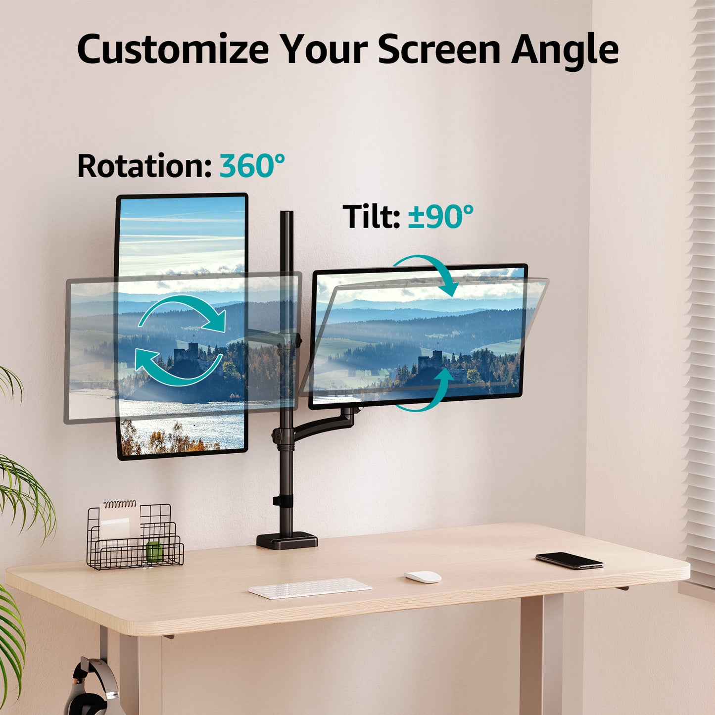 MOUNT PRO Vertical Dual Monitor Mount, Stacked Monitor Stand for 2 Computer Screens up to 32 inches, Fully Adjustable Gas Spring Display Desk Mount, Each Arm Holds up to 17.6lbs, VESA Mount