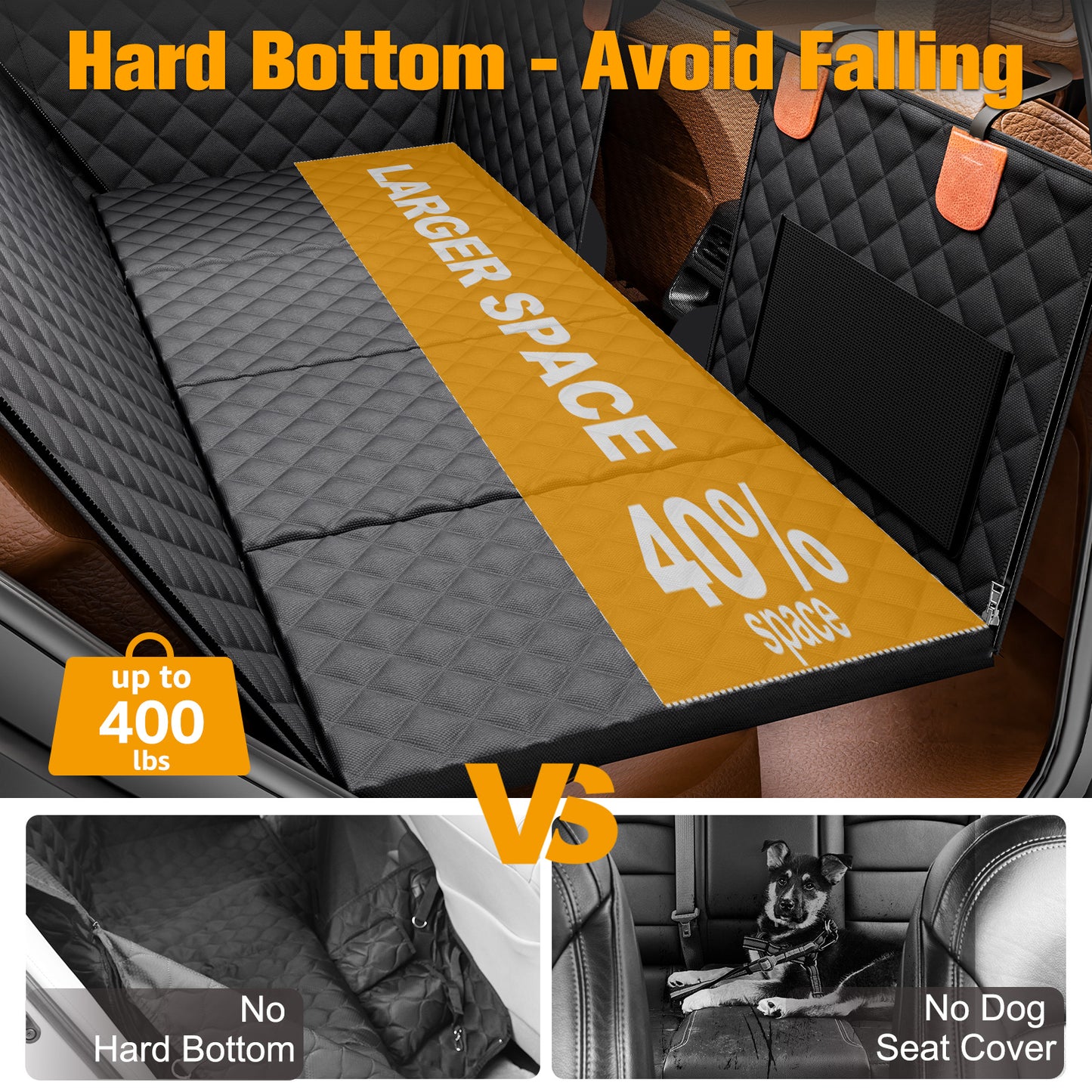 Back Seat Extender for Dogs, Hard Bottom Dog Car Seat Cover - Supports 400lbs, Rear Seat Pet Cover with Mesh Window, Waterproof Dog Hammock for Car SUV and Trucks