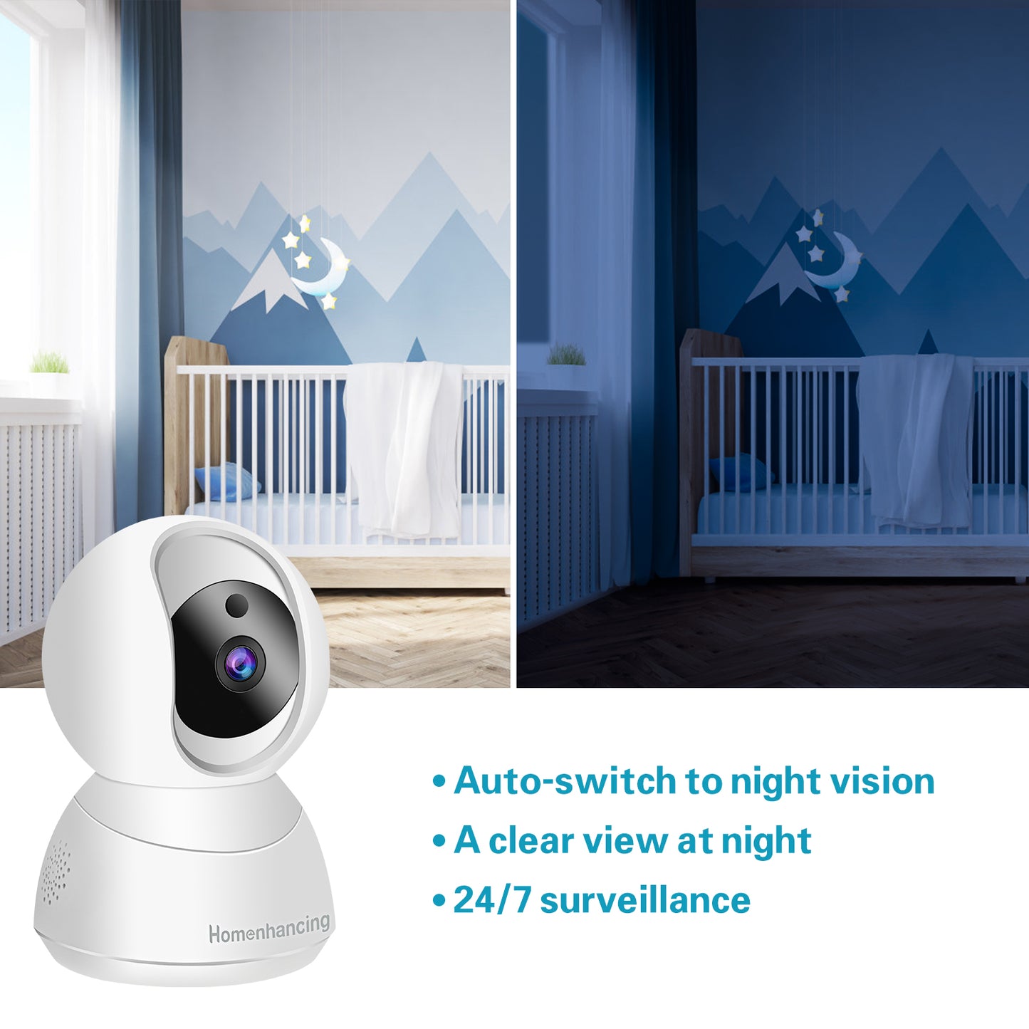 Homenhancing 1080P Wireless Dog Camera Home, Indoor Nanny Cam FHD, Security Wi-Fi Camera and Motion Tracking/Detection, Dome Camera Night Vision IP Camera