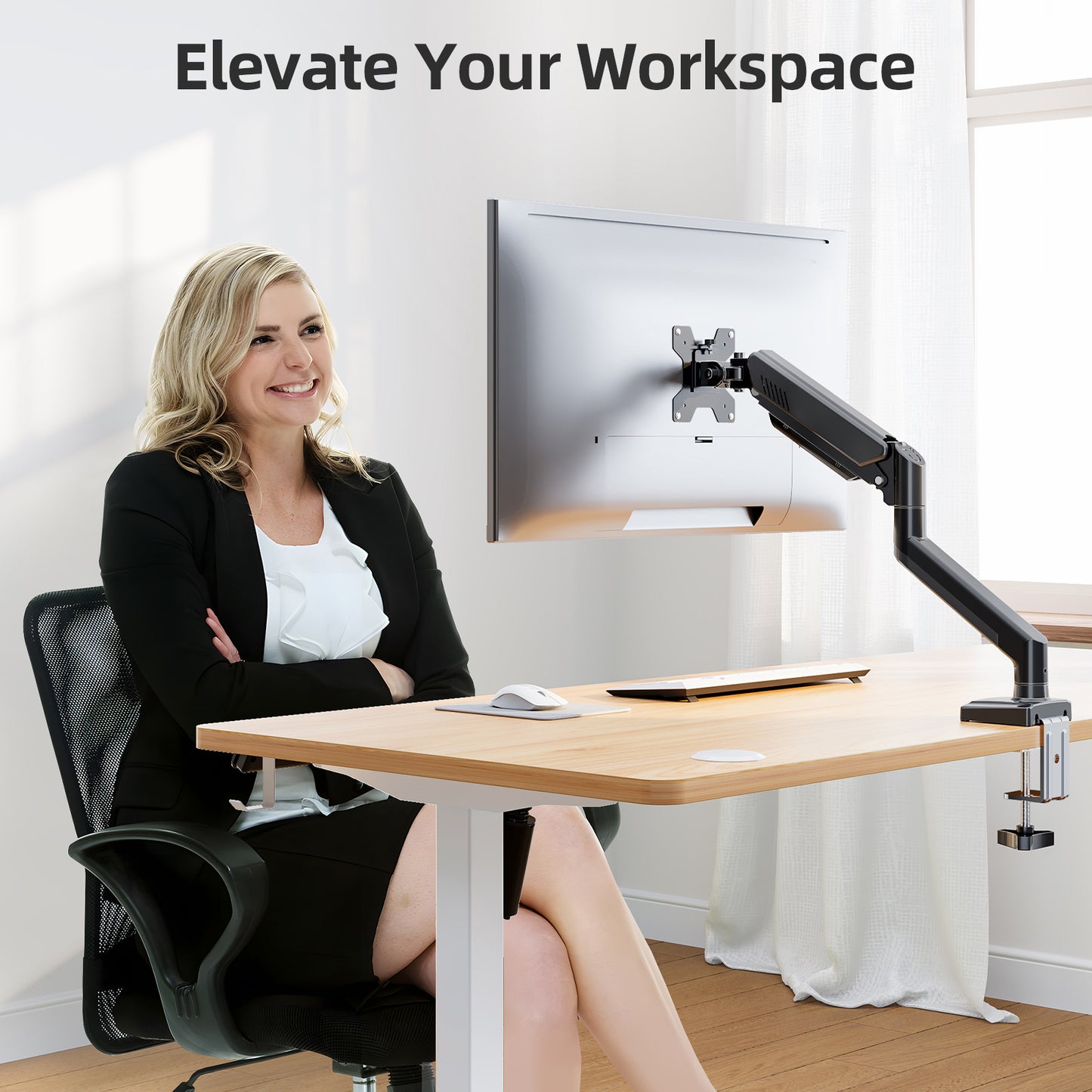 MOUNT PRO Monitor Arm for 13-32 inch Screens, Monitor Desk Mount, Adjustable Height, VESA Mount with Clamp & Grommet Bases, Holds to 19.8 lbs
