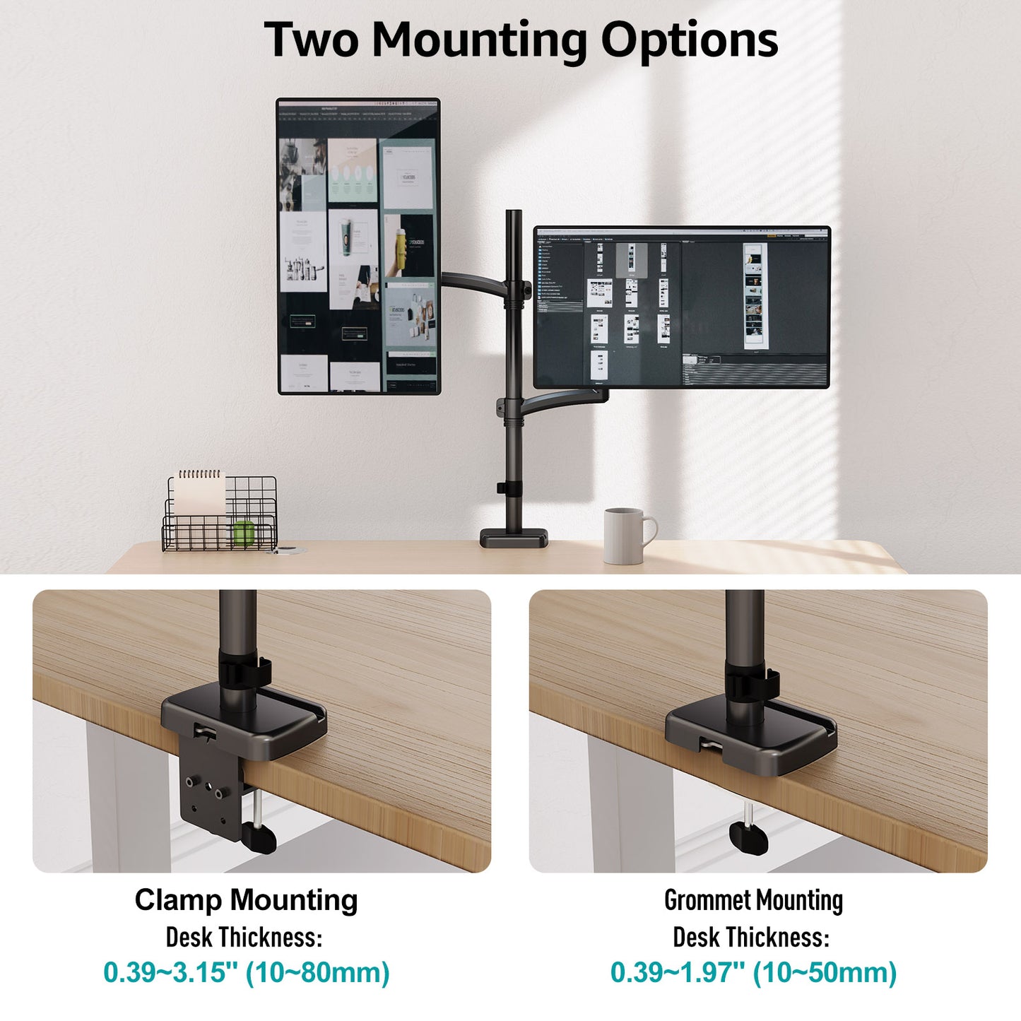 MOUNT PRO Vertical Dual Monitor Mount, Stacked Monitor Stand for 2 Computer Screens up to 32 inches, Fully Adjustable Gas Spring Display Desk Mount, Each Arm Holds up to 17.6lbs, VESA Mount