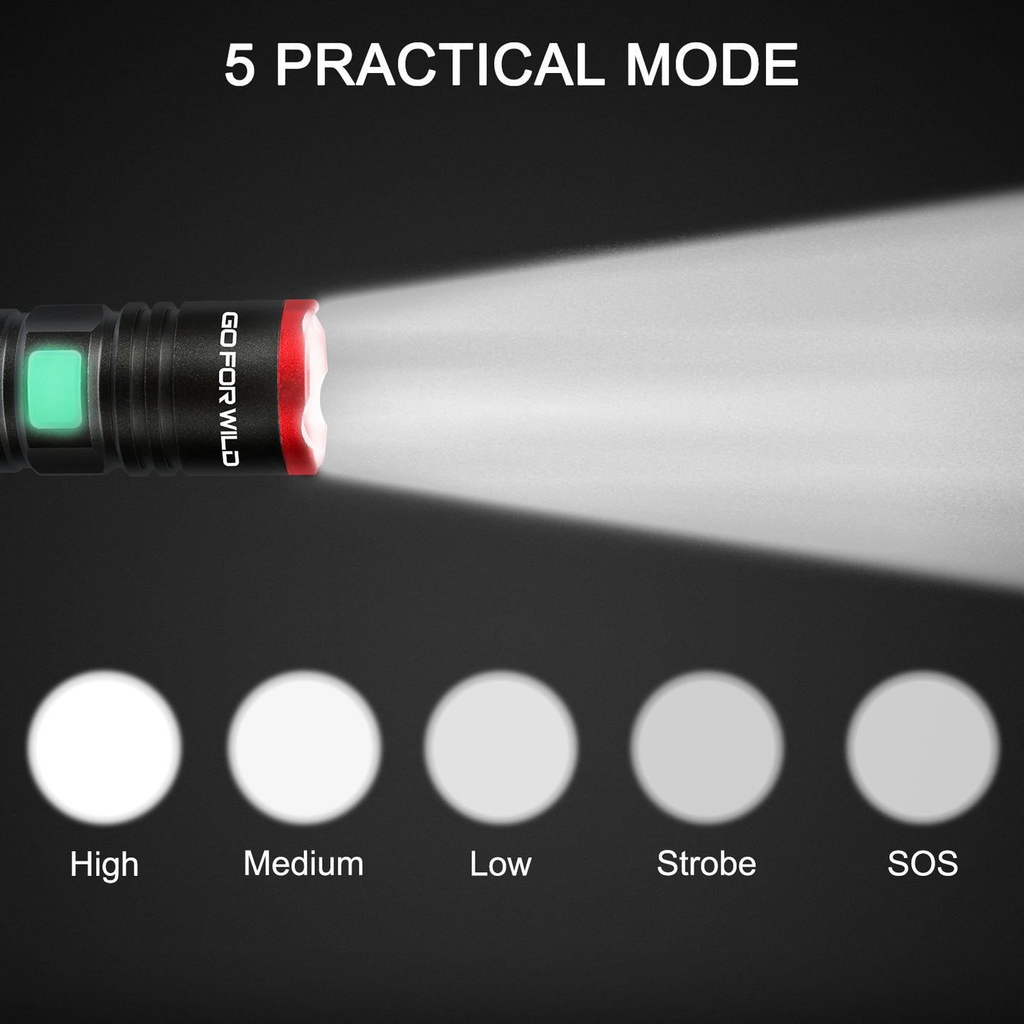 GOFORWILD Rechargeable LED Flashlight with 5 Modes, Tactical Flashlight 950 High Lumen, Zoomable, IP65 Water-Resistant Powerful Camping and Emergency Flashlights