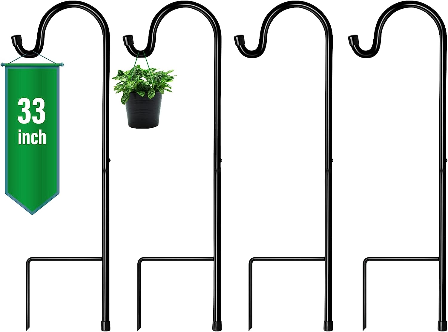 shepards hook for hanging plants GOFORWILD Shepherd Hook 4 Pack Black, 33 inches Tall, Made of Premium – OHOPE