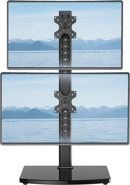 MOUNT PRO Vertical Dual Monitor Stand for 2 Computer Screen up to 32 Inch/33lbs Each, Stacked Monitor Mount, Free-Standing Monitor Desk stand with Swivel, Tilt, Height Adjustable, VESA Stand 100 x 100