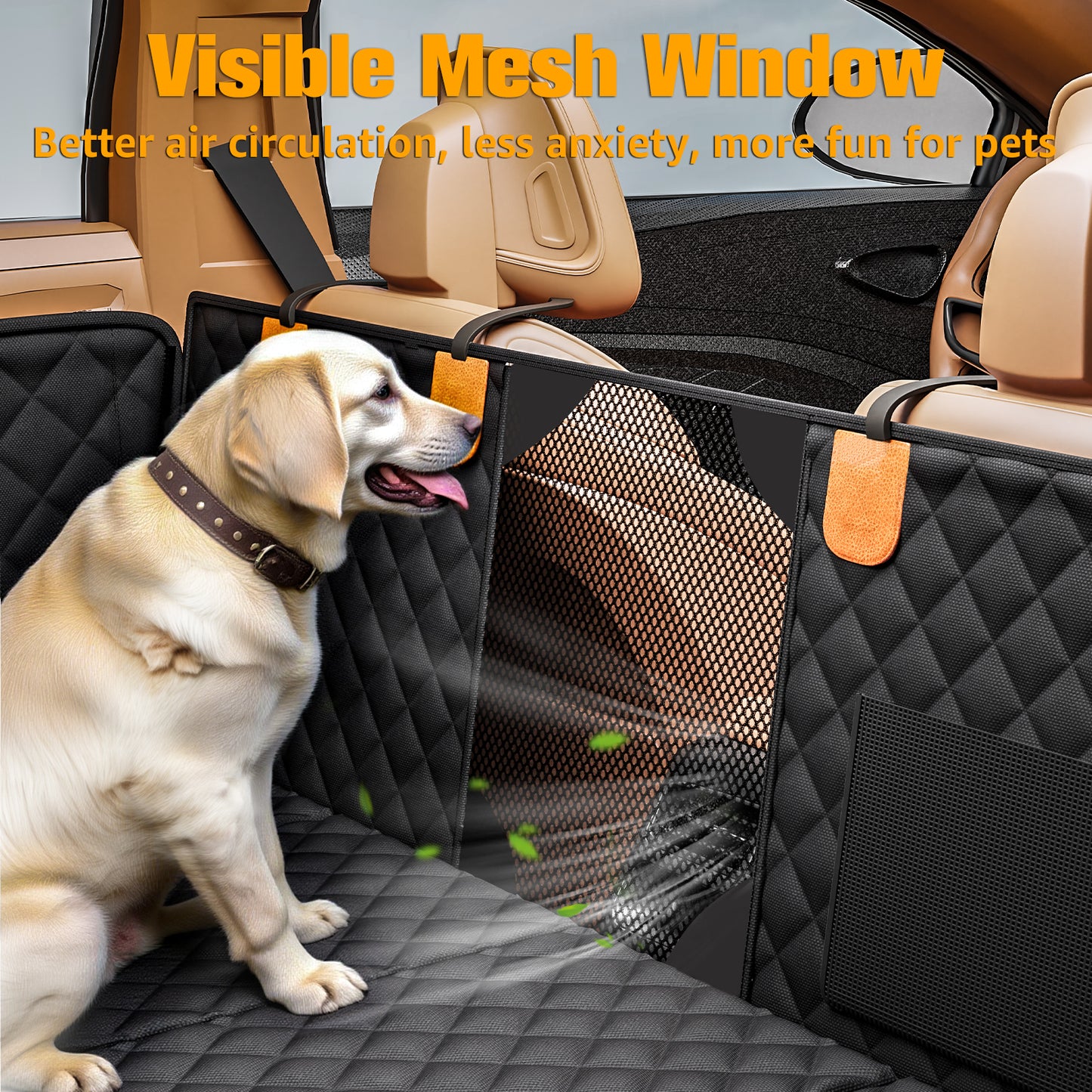Back Seat Extender for Dogs, Hard Bottom Dog Car Seat Cover - Supports 400lbs, Rear Seat Pet Cover with Mesh Window, Waterproof Dog Hammock for Car SUV and Trucks