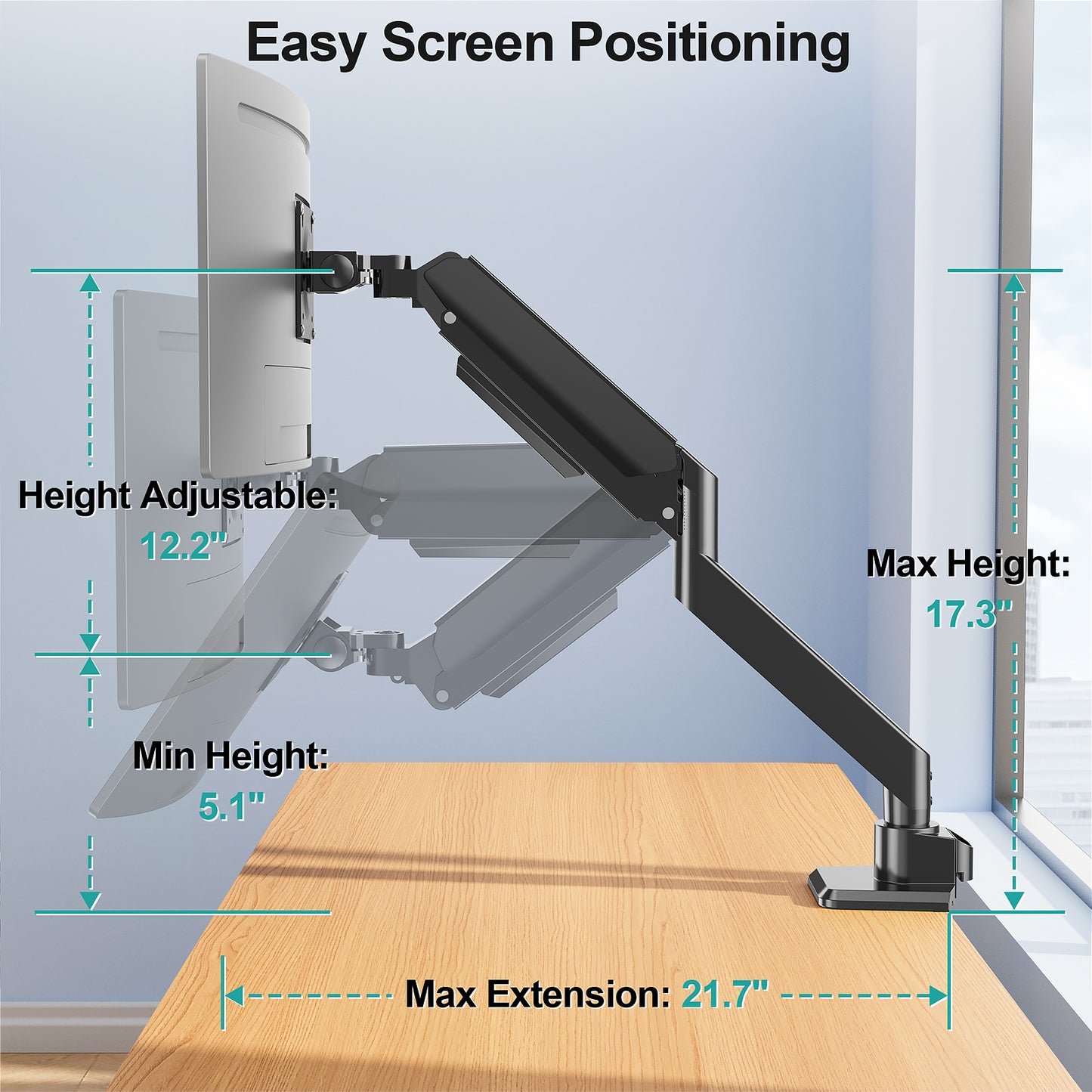 MOUNT PRO Heavy Duty Monitor Arm for 49 inch Ultrawide Screen up to 44 lbs, Single Desk Computer Mount Curved Monitor Stand for Samsung Odyssey G9, Adjustable Gas Spring VESA Mount 75x75 100x100