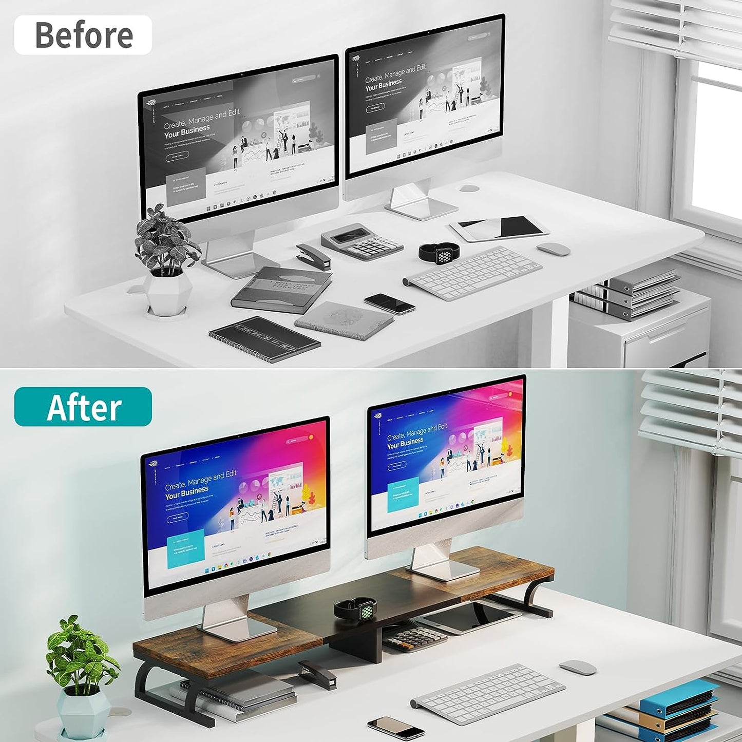 Zimilar Dual Monitor Stand Riser, Large Monitor Stand for Desk, Wood Monitor Riser with Storage for Home Office, Monitor Stands for 2 Monitors, Desktop Organizer Stand for Computer,Laptop,Printer