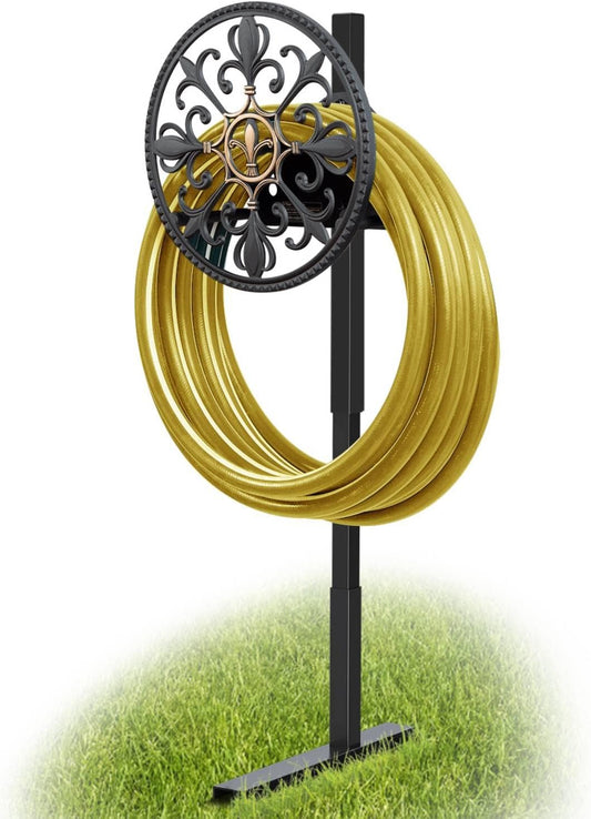GOFORWILD Garden Hose Holder, Decorative Hose Butler Sturdy Water Hose Rack, Durable Wall Hose Hanger, Holds 125-Feet of 5/8-Inch Hose, Hose Reel, Made of Stainless Cast Aluminum, 7007