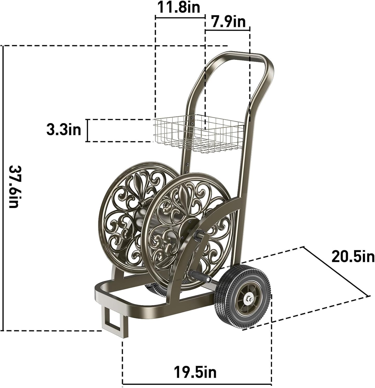 GOFORWILD Garden Hose Reel Cart with Wheel, Hold up to 200 Ft of 5/8" Hose, Heavy Duty Steel Frame Water Hose Reel Cart with Storage Basket, Mobile Hose Reel Cart for Outside Garden Lawn Yard G07211