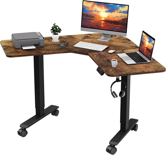 WOKA L Shaped Standing Desk, 48” x 48“ Height Adjustable Electric Stand Up Desk, Sit Stand Desk with Memory Controller for Home Office, Motorized Corner Standing Desk with Splice Board, Rustic Brown