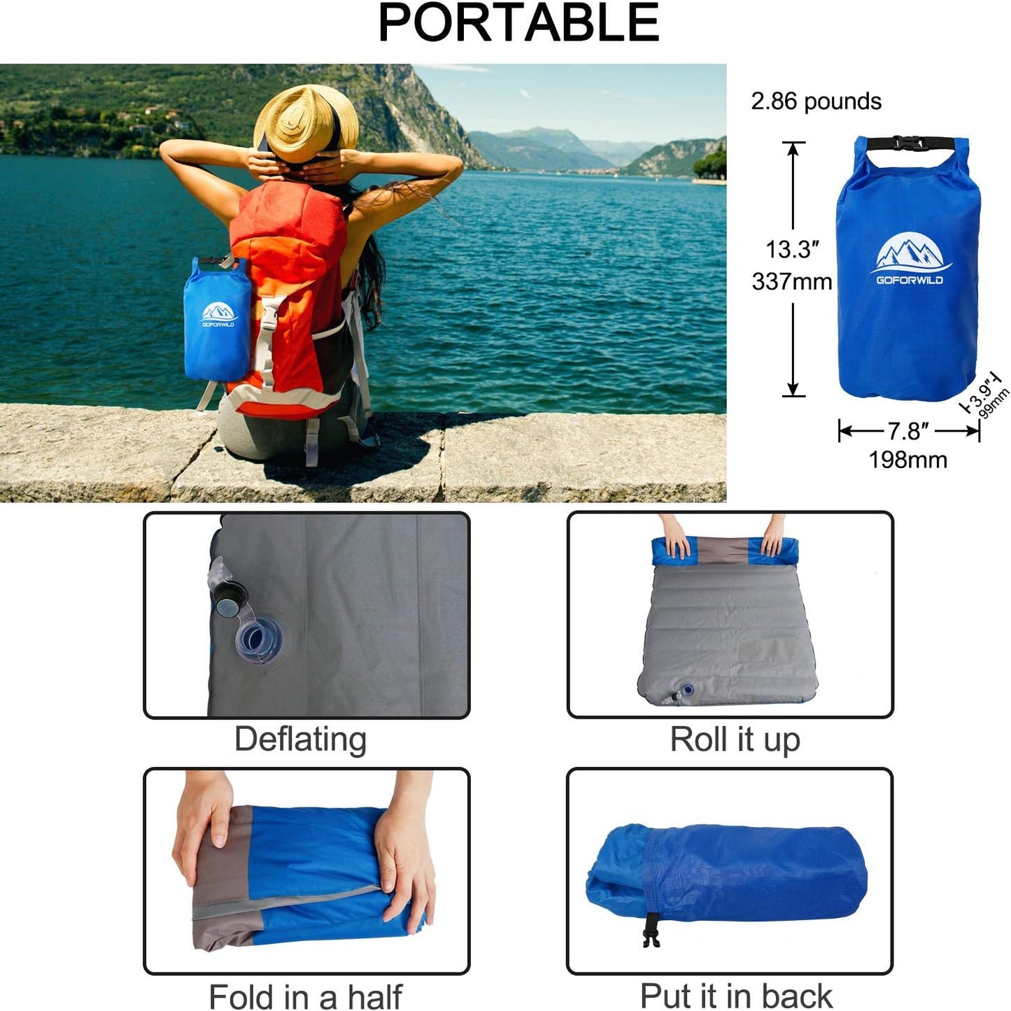 GOFORWILD Camping Furniture Camping Sleeping Pad Inflatable with Built-in Pump for Hiking Easy Inflate Insulated Camp Mat Lightweight Portable Waterproof Backpacking Mattress