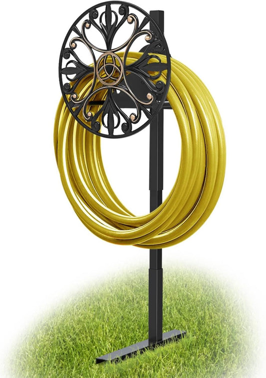GOFORWILD Garden Hose Holder, Decorative Hose Butler Sturdy Water Hose Rack, Durable Wall Hose Hanger, Holds 125-Feet of 5/8-Inch Hose, Hose Reel, Made of Stainless Cast Aluminum, 7008
