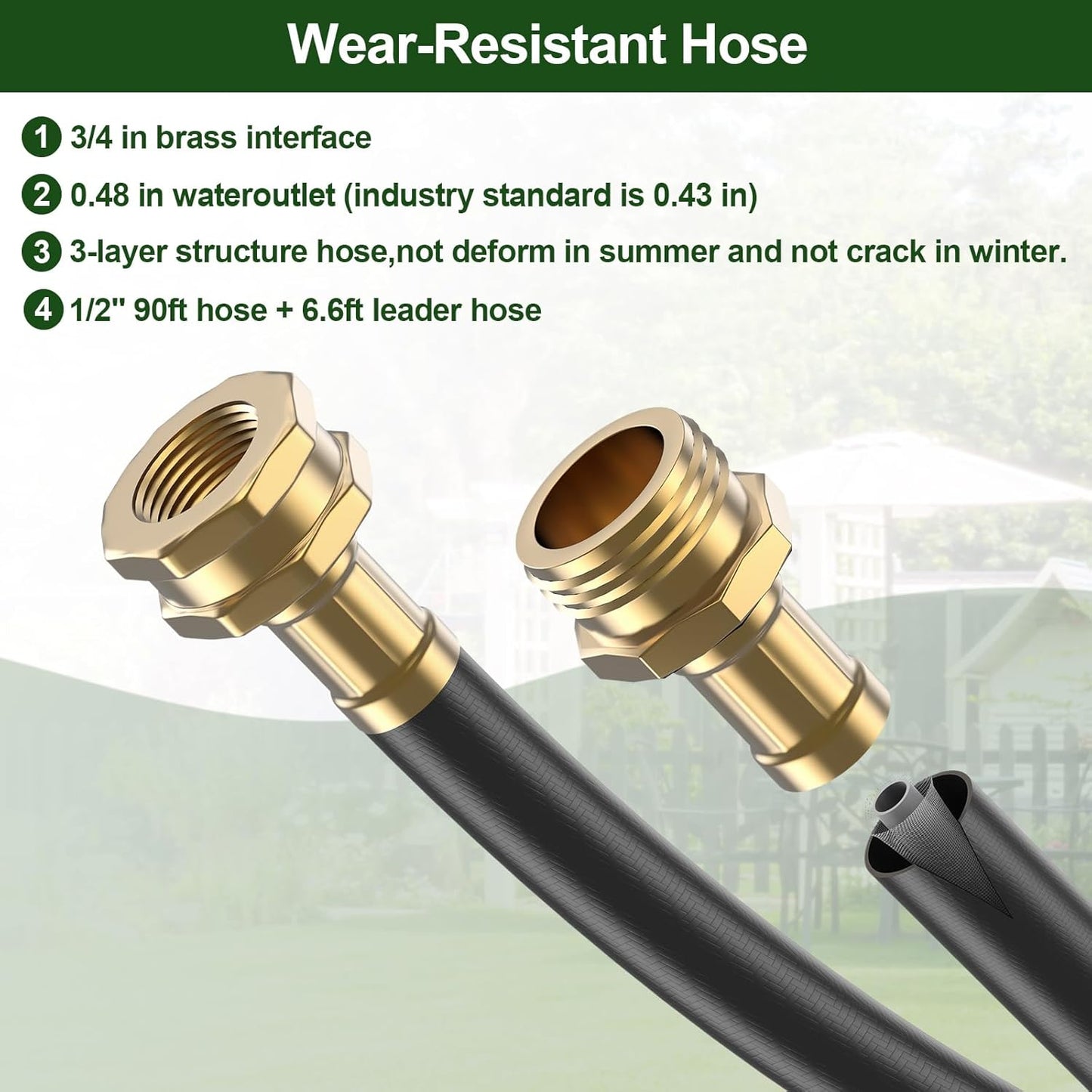 GOFORWILD Retractable Garden Hose Reel, 1/2 Inch x 90 ft Wall Mounted Water Hose Reel with L-shaped and Straight Hose Nozzles, 180°Swivel Bracket, Slow Rewind System, Any Length Lock