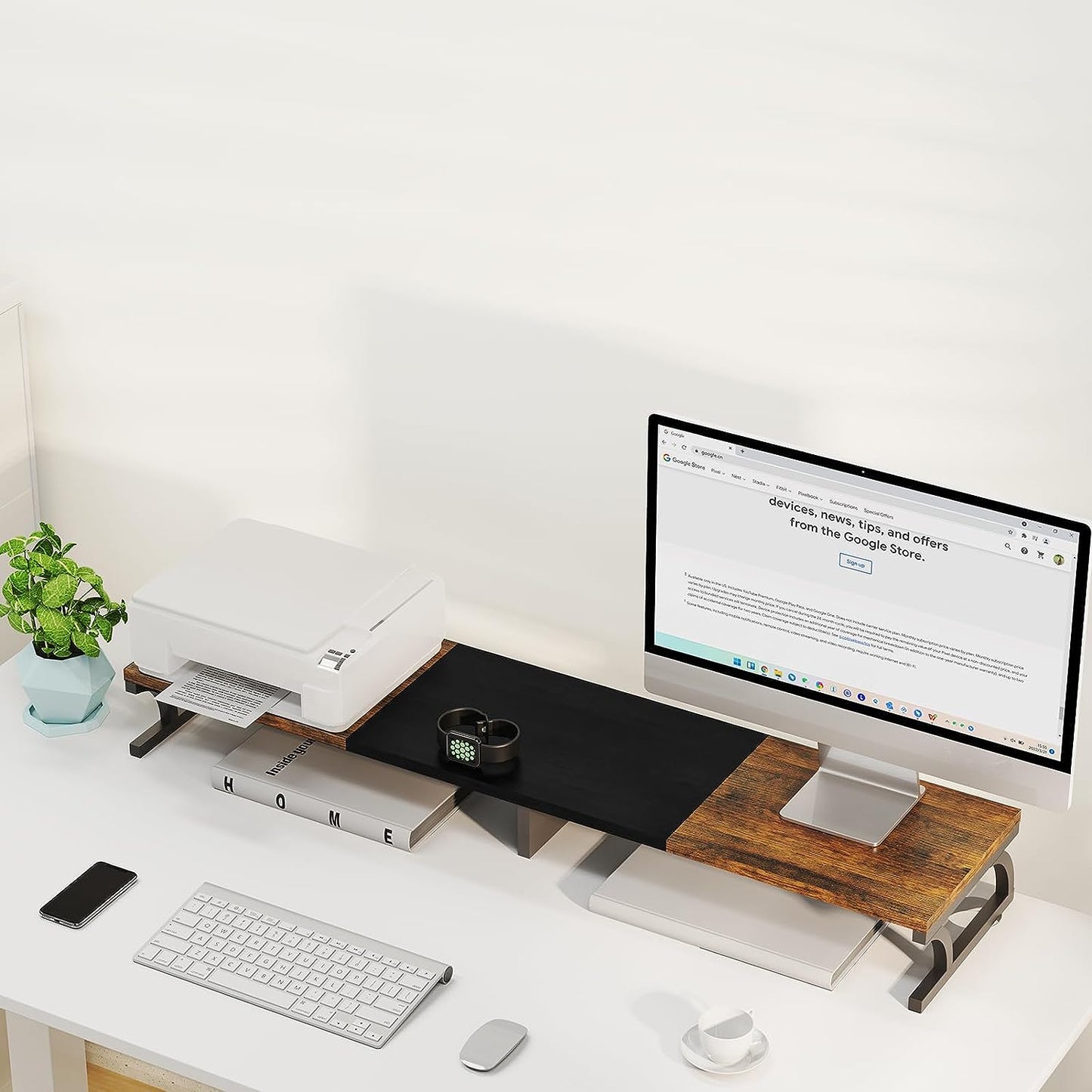 Zimilar Dual Monitor Stand Riser, Large Monitor Stand for Desk, Wood Monitor Riser with Storage for Home Office, Monitor Stands for 2 Monitors, Desktop Organizer Stand for Computer,Laptop,Printer