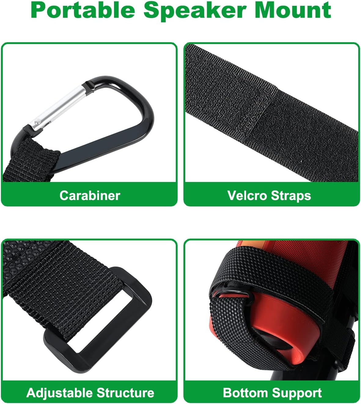 GOFORWILD Portable Speaker Mount, Adjustable Strap for Bluetooth Wireless Speakers, Compatible with Golf Cart Railing/Bike/Moto/Boat/ATV, Waterproof Outdoor Speaker Strap Holder, Speaker Attachment