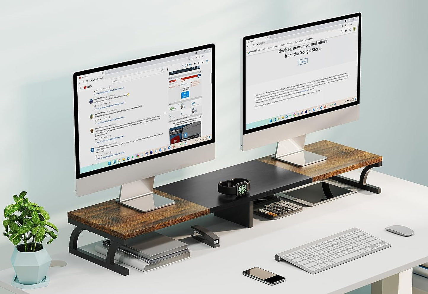 Zimilar Dual Monitor Stand Riser, Large Monitor Stand for Desk, Wood Monitor Riser with Storage for Home Office, Monitor Stands for 2 Monitors, Desktop Organizer Stand for Computer,Laptop,Printer