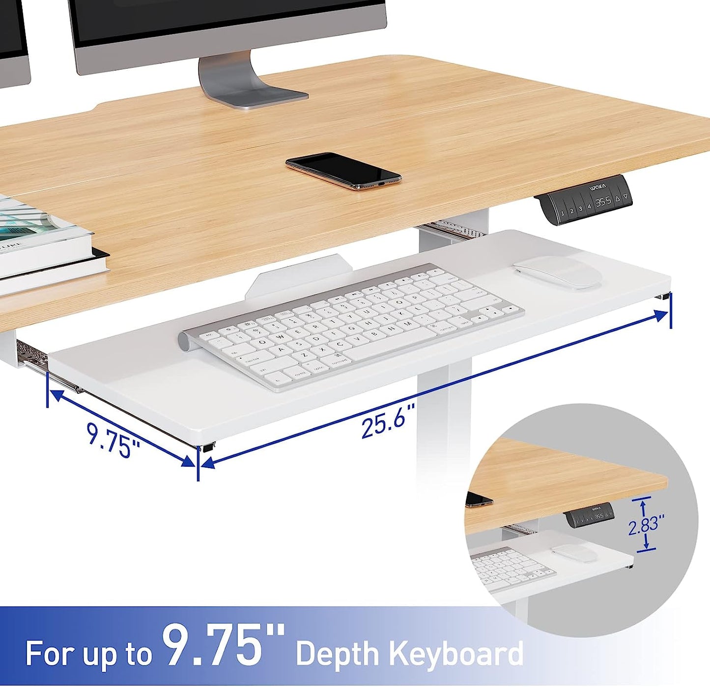 WOKA Electric Standing Desk Adjustable Height, 48 x 24 Inches Stand up Desk with Keyboard Tray, Sit Stand Desk with Memory Controller for Home Office, Motorized Desk with Splice Board, Oak
