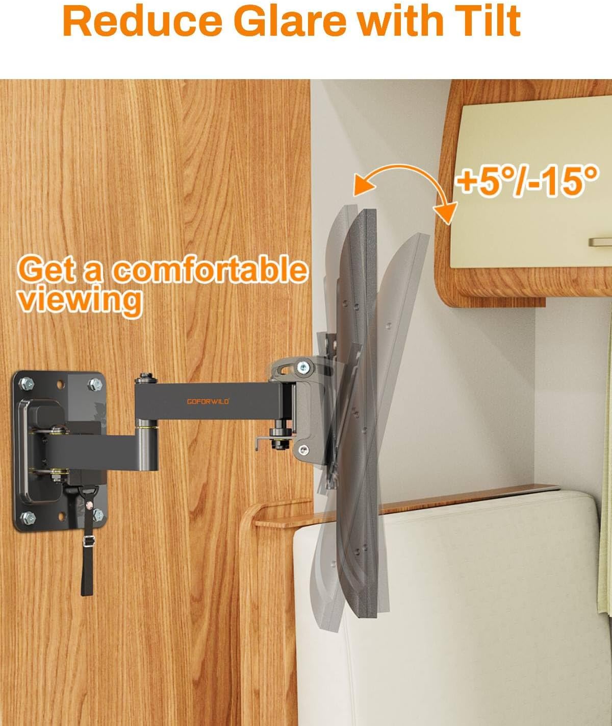 GOFORWILD Lockable RV TV Mount, Full Motion RV Mount for Most 10-26 inch TV, TV Wall Mount for Camper Truck Trailer Marine Boat Motor Home, Max VESA 100x100mm, up to 33LBS