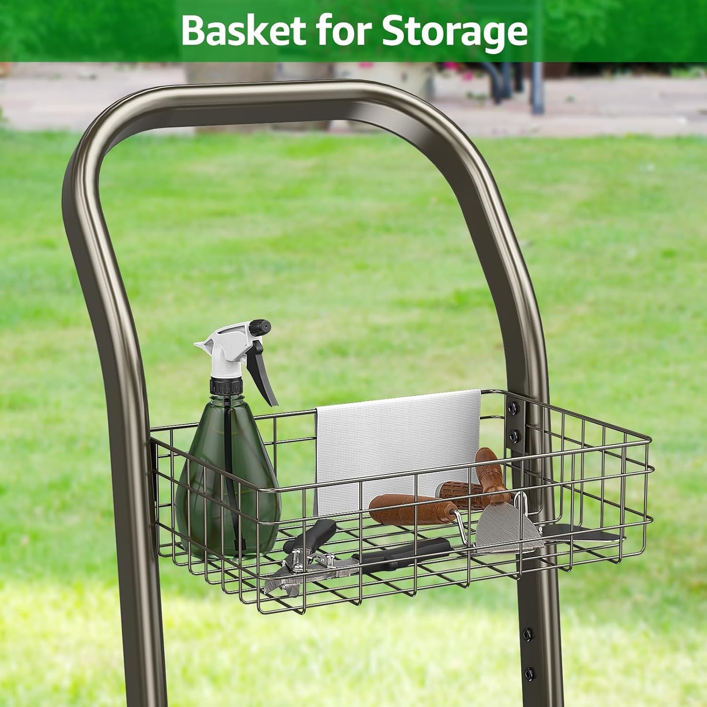 GOFORWILD Garden Hose Reel Cart with Wheel, Hold up to 200 Ft of 5/8" Hose, Heavy Duty Steel Frame Water Hose Reel Cart with Storage Basket, Mobile Hose Reel Cart for Outside Garden Lawn Yard G07211