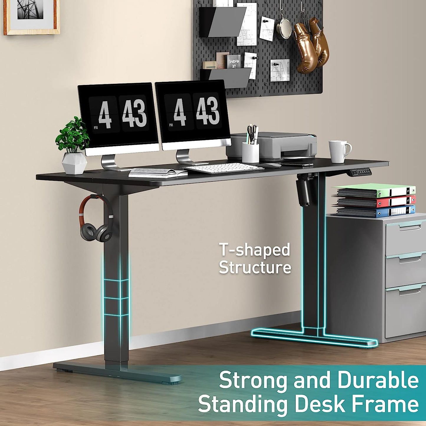 WOKA Electric Standing Desk, 59 x 24 Inches Adjustable Height Desk, Stand up Desk with Memory Controller, Ergonomic Sit to Stand Desk for Home Office, Motorized Rising Desk with Splice Board, Black