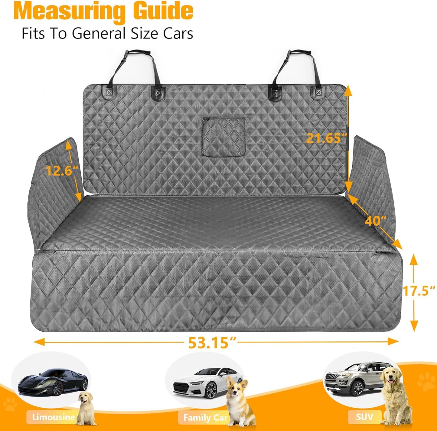 PETICON SUV Cargo Liner for Dogs, Waterproof Pet Cargo Cover Dog Seat Mat for SUVs Sedans Vans with Bumper Flap Protector, Non-Slip, Large Size Universal Fit, Gray