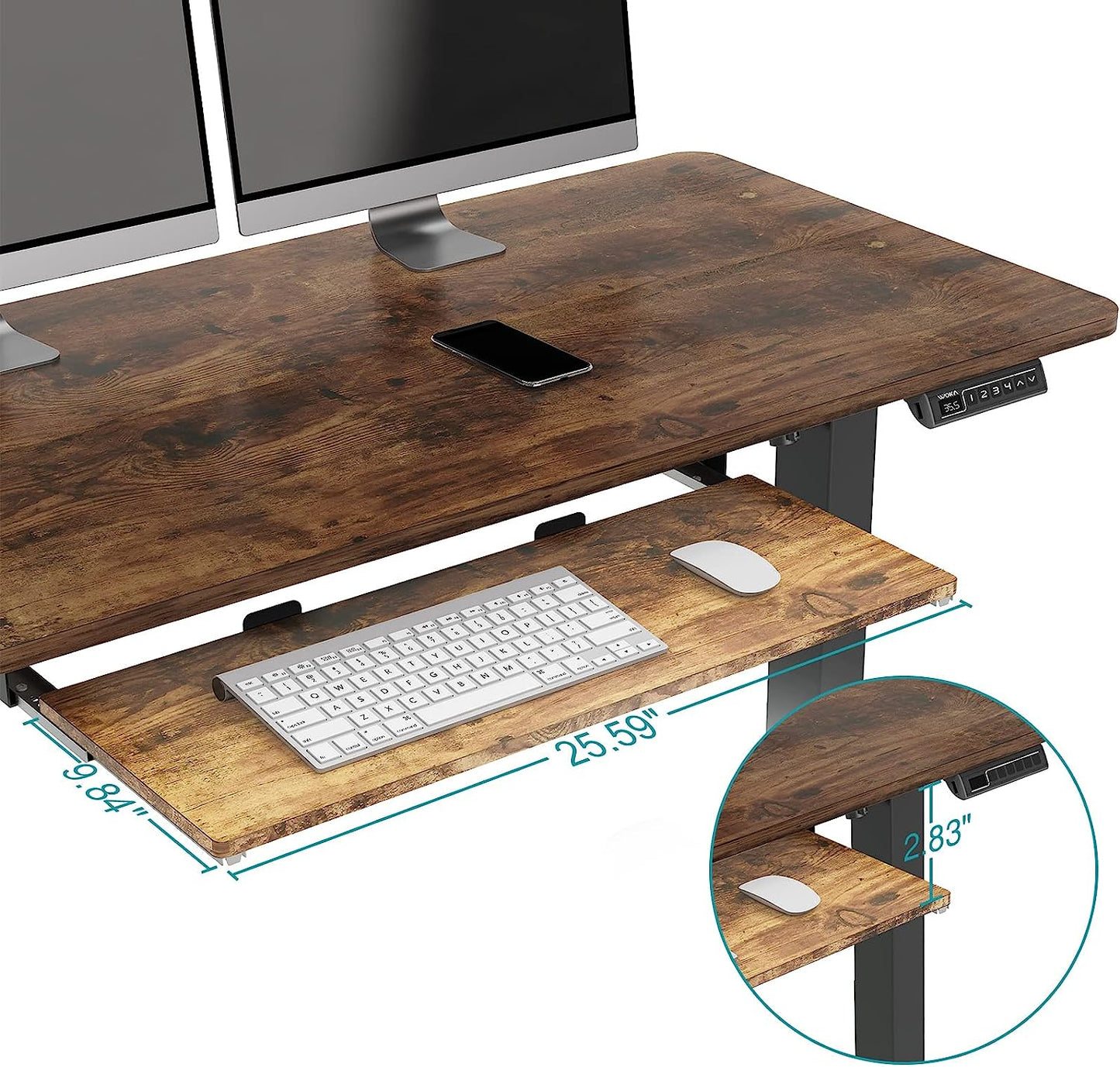 WOKA Electric Standing Desk with Keyboard Tray, 55" x 24" Stand Up Desk, Height Adjustable Sit Stand Desk with Memory Controller for Home Office, Motorized Desk with Splice Board, Rustic