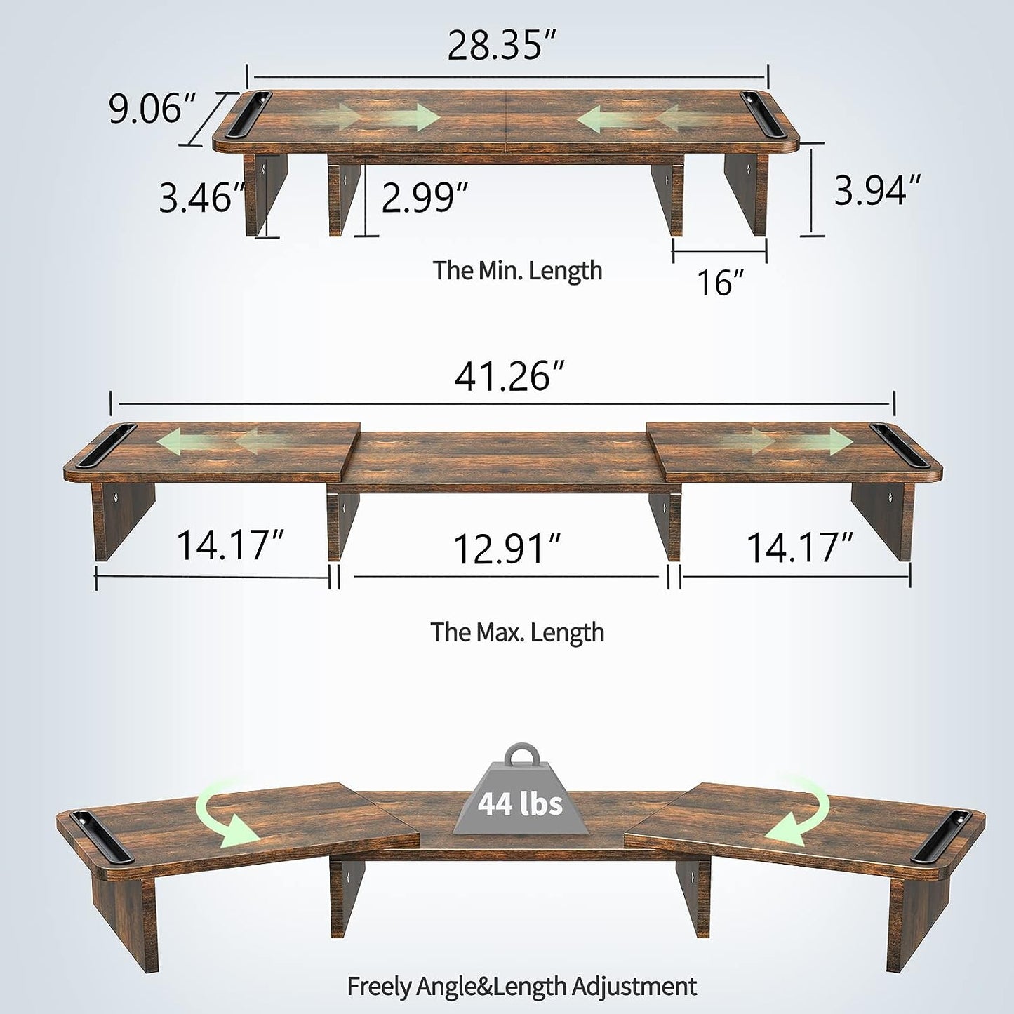 Zimilar Dual Monitor Stand Riser, Monitor Stand with Adjustable Length and Angle, Wood Monitor Stand for Desk, Monitor Riser for 2 Monitors with Storage Space (Rust Brown Large)