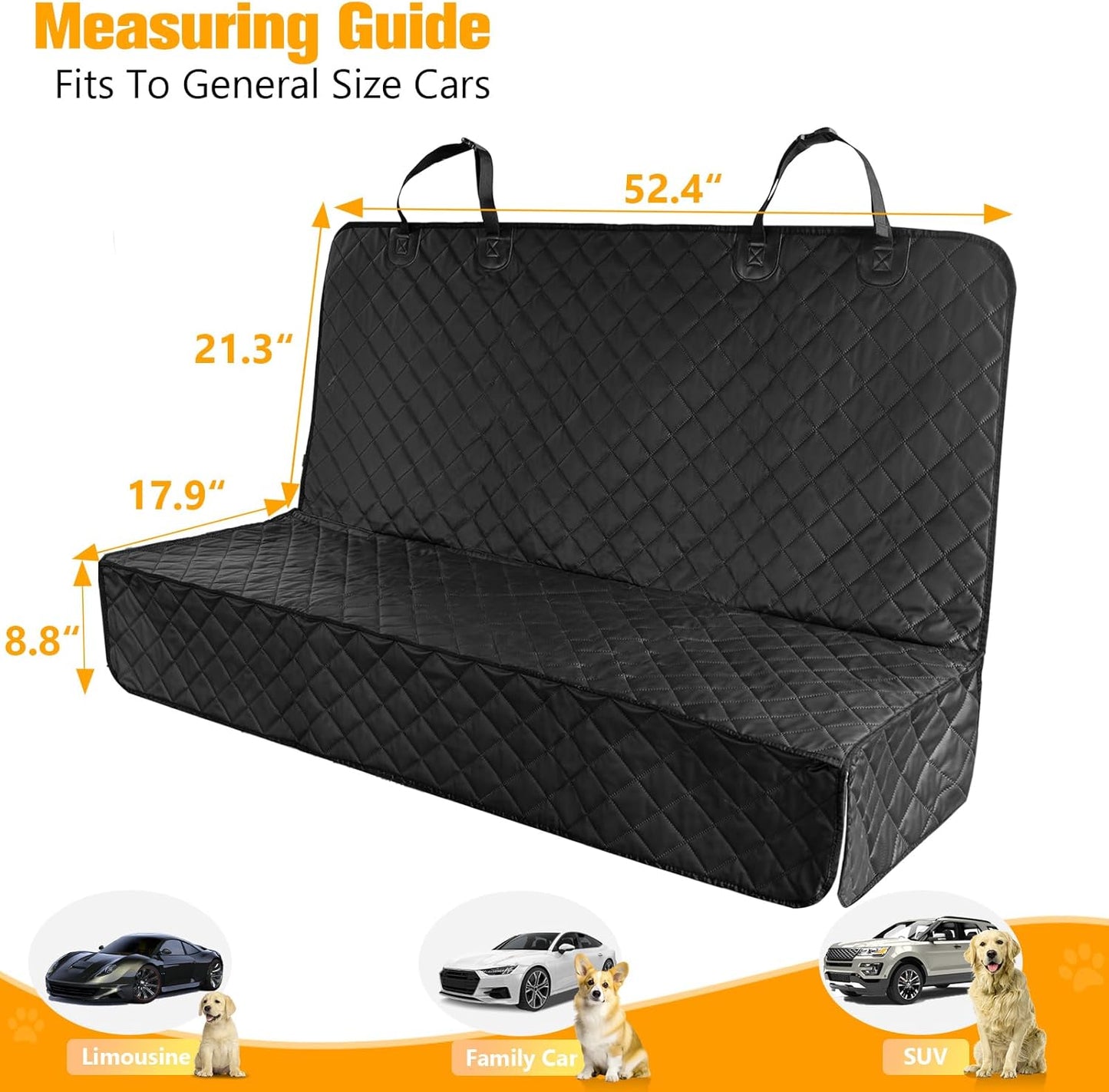 PETICON Dog Car Seat Cover for Back Seat, PU Leather Waterproof Bench Seat Cover, Scratchproof Pet Seat Cover Protector, Non-Slip & Durable Rear Seat Cover for Cars, Trucks and SUVs