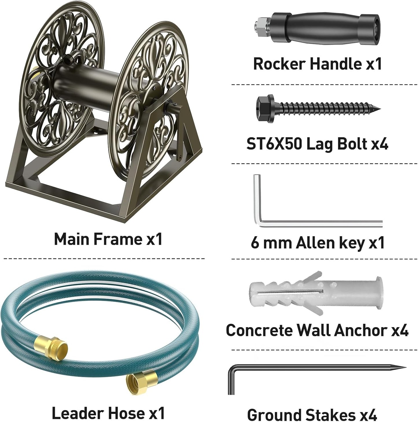 GOFORWILD Garden Wall/Floor Mount Hose Reel, Decorative Hose Reel, Holds 200-Feet of 5/8-Inch Hose G07212