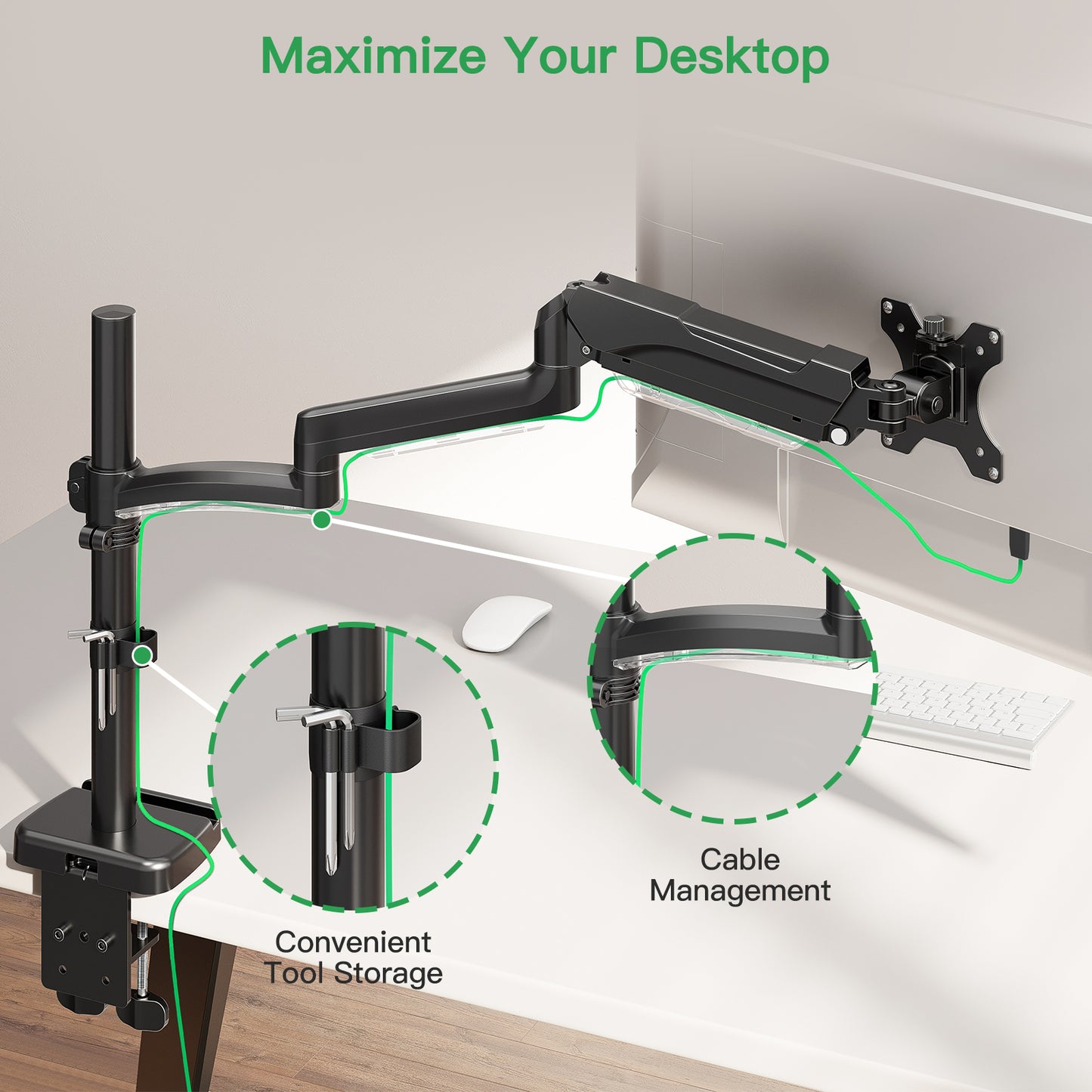 MOUNT PRO Single Long Monitor Arm, 13 to 32 inch Computer Monitor Desk Mount, Extra Long Adjustable Monitor Stand, Tall Monitor Mount with Tilt, Swivel, Rotation,  Hold up to 19.8lbs, VESA 75/100mm