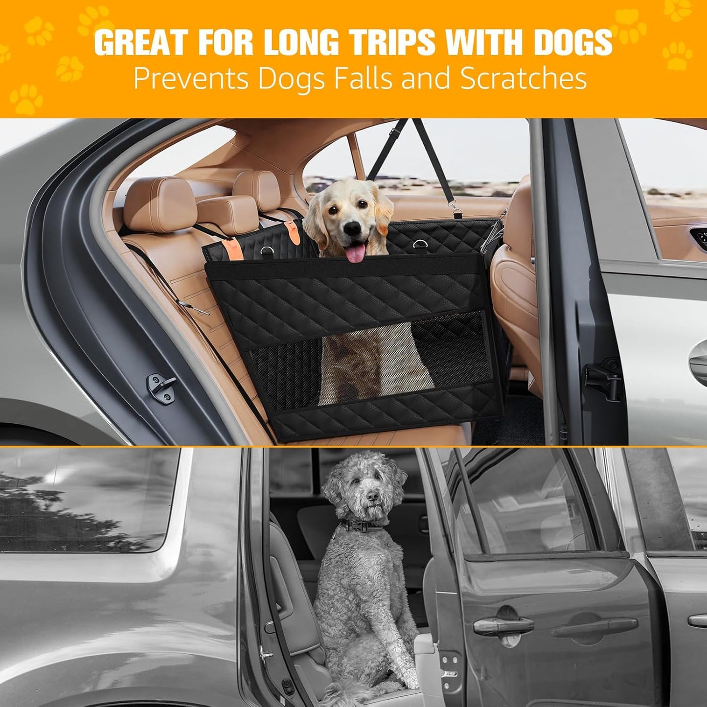 PETICON Dog Booster Car Seat, Waterproof Back Seat Extender for Dogs with 3 Mesh Windows, Dog Car Seat Cover with Hard Bottom, Pet Seat Cover for Cars, Trucks and SUVs