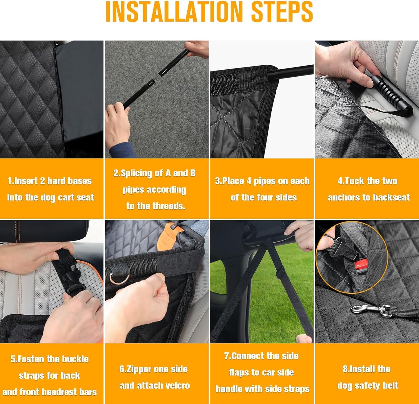 PETICON Dog Booster Car Seat, Waterproof Back Seat Extender for Dogs with 3 Mesh Windows, Dog Car Seat Cover with Hard Bottom, Pet Seat Cover for Cars, Trucks and SUVs