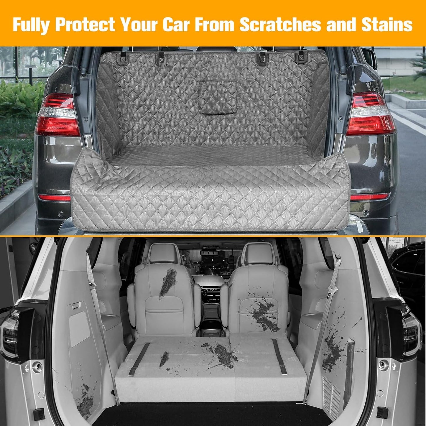 PETICON SUV Cargo Liner for Dogs, Waterproof Pet Cargo Cover Dog Seat Mat for SUVs Sedans Vans with Bumper Flap Protector, Non-Slip, Large Size Universal Fit, Gray