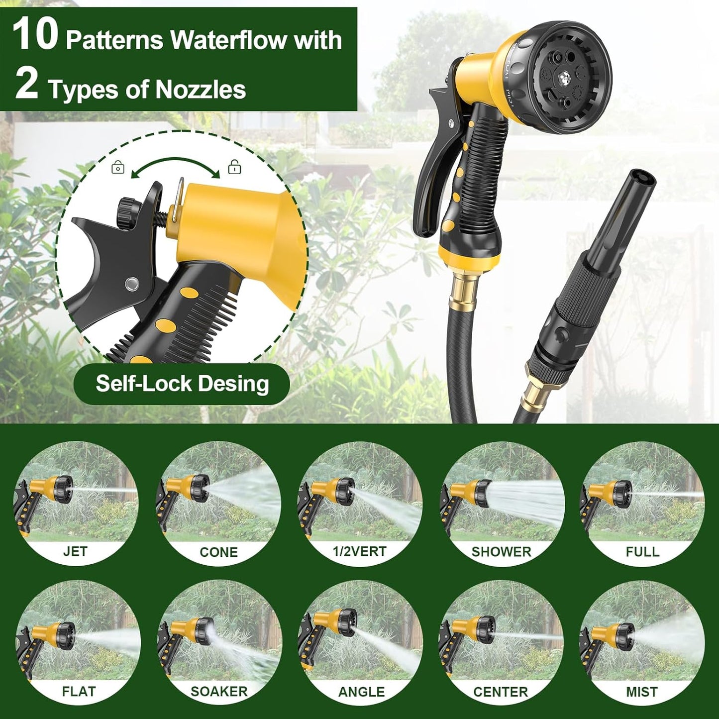 GOFORWILD Retractable Garden Hose Reel, 1/2 Inch x 90 ft Wall Mounted Water Hose Reel with L-shaped and Straight Hose Nozzles, 180°Swivel Bracket, Slow Rewind System, Any Length Lock