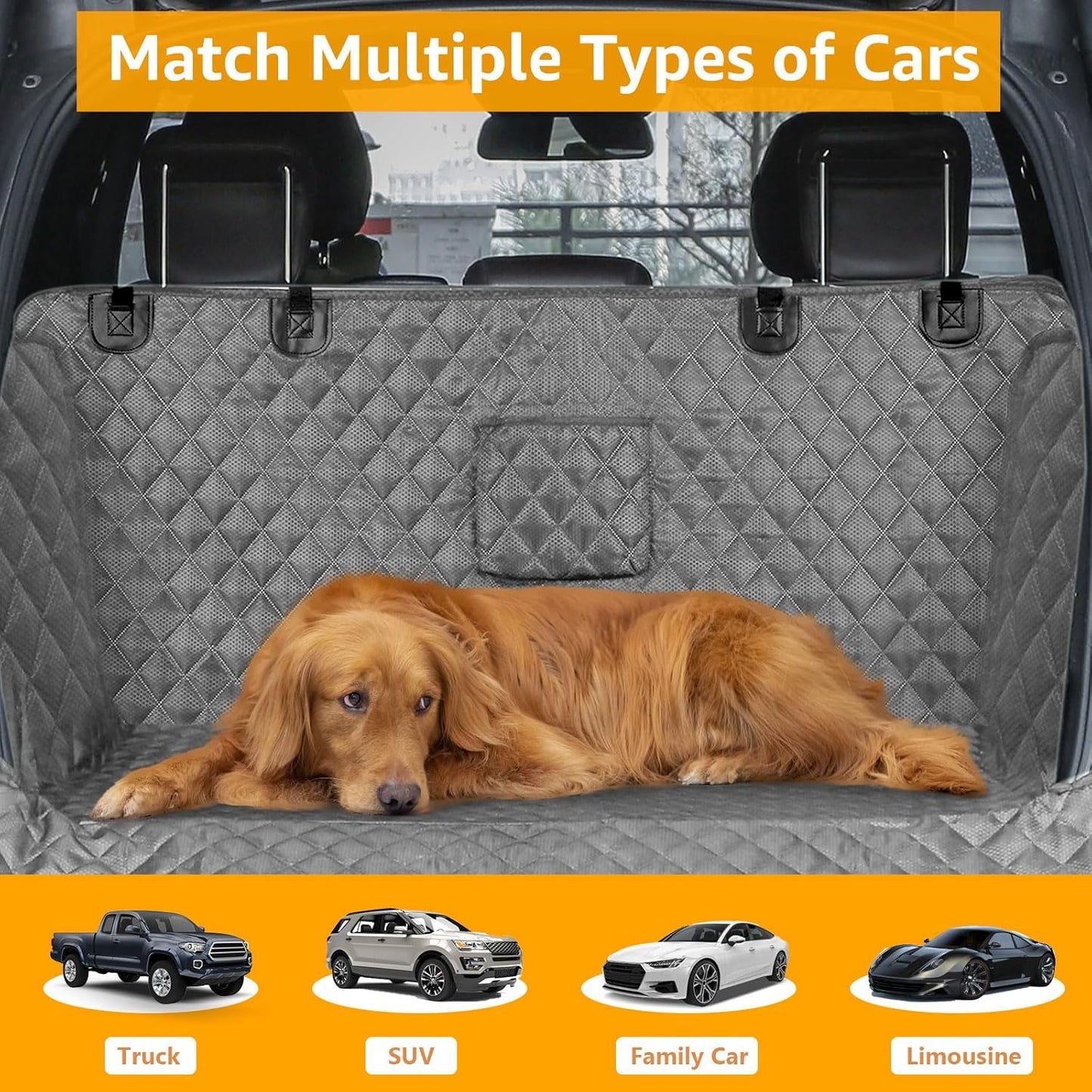 PETICON SUV Cargo Liner for Dogs, Waterproof Pet Cargo Cover Dog Seat Mat for SUVs Sedans Vans with Bumper Flap Protector, Non-Slip, Large Size Universal Fit, Gray